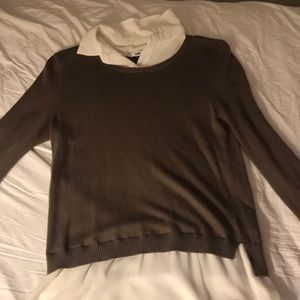 White silk blouse with built in brown sweater
